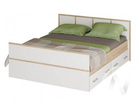 Двуспальная кровать 1,4м Сакура (дуб сонома/белый) в Хорошем - horoshee.mebel-nsk.ru | фото