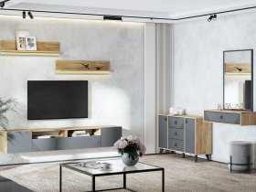 Модульная гостиная Байкал (дуб крафт золотой/графит) в Хорошем - horoshee.mebel-nsk.ru | фото