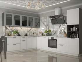 Модульная кухня Глэдис (белый снег/лайт грей софт/корпус анкор темный) в Хорошем - horoshee.mebel-nsk.ru | фото