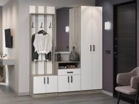Модульная прихожая Вега (дуб крафт серый/белый) в Хорошем - horoshee.mebel-nsk.ru | фото
