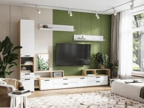 Модульная стенка Санса (дуб сонома/белый) в Хорошем - horoshee.mebel-nsk.ru | фото