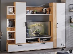 Стенка «Дакота» (дуб крафт золотой/белый ясень) в Хорошем - horoshee.mebel-nsk.ru | фото