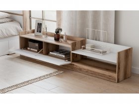 Тумба под ТВ Брауни (дуб делано/белый) в Хорошем - horoshee.mebel-nsk.ru | фото