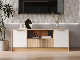 Тумба под ТВ  ТМ-001 Ивис (дуб крафт золотой/белый) в Хорошем - horoshee.mebel-nsk.ru | фото